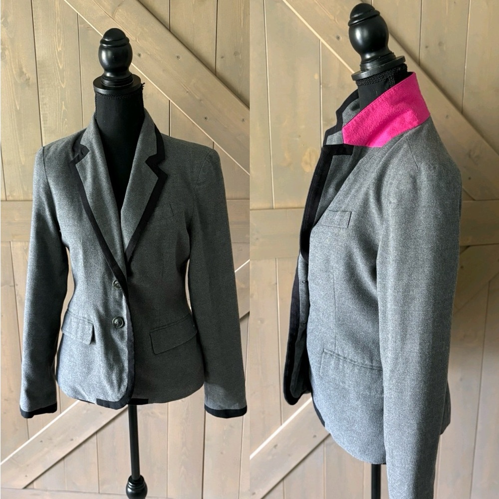 Merona Gray and Black Women's Blazer with Pink Accents Size 4